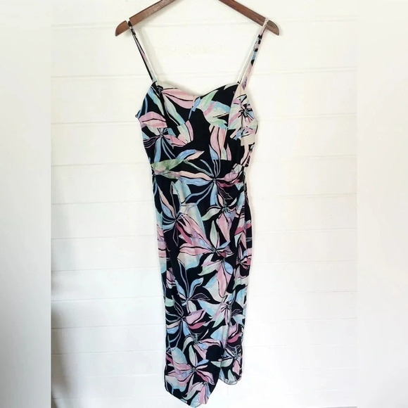 EUC Zara Linen Blend Tropical Print Corset Ruched Midi Dress Size Medium - Picture 7 of 17